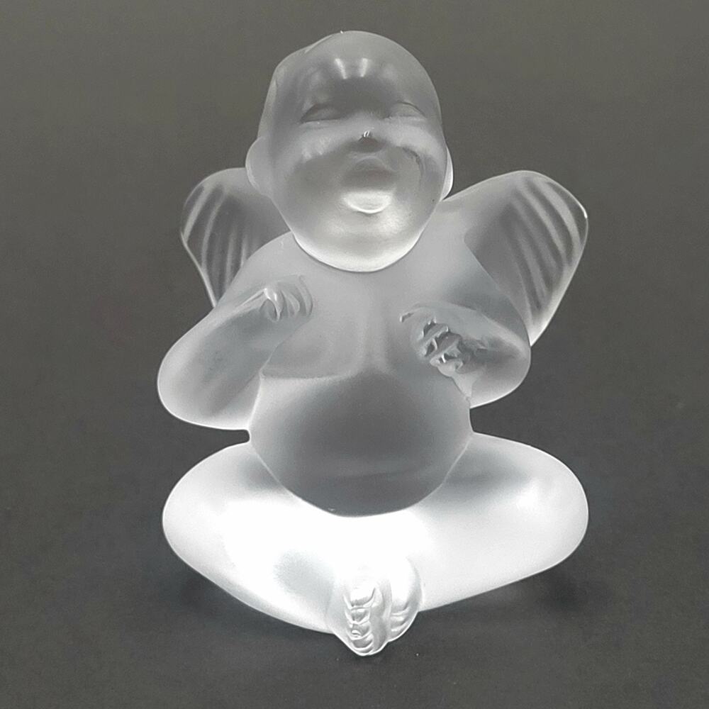 Lalique Frosted Crystal Angel Figurine - Clear White